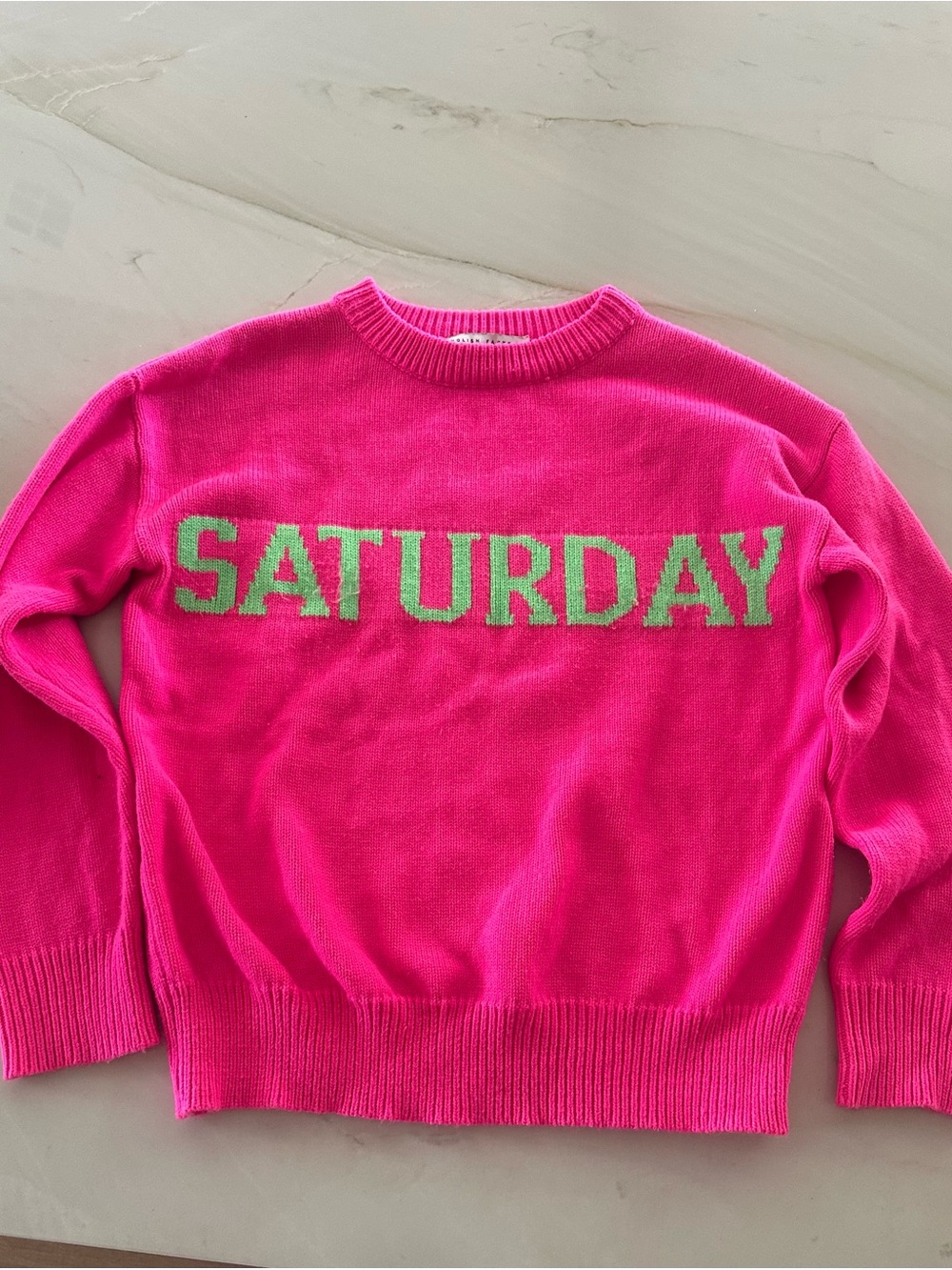 English Factory Hot Pink Crewneck Sweater with Lime 'SATURDAY'